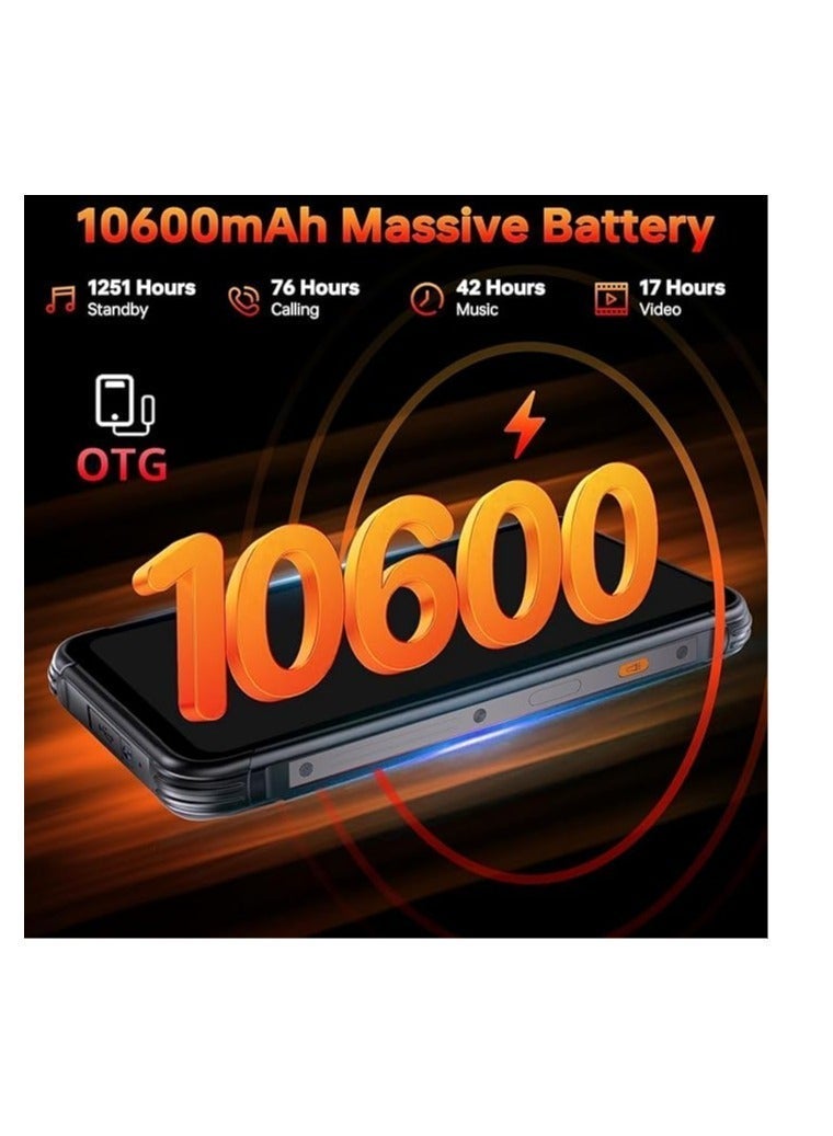 Cubot KINGKONG 8 Rugged Phone 6.528'' HD+ Screen Android 13 6GB RAM 256GB ROM Dual LED Torch 10600mAh Battery 16MP Front+48MP Rear Camera NFC/Dual SIM/GPS/Fingerprint Black - Image 4