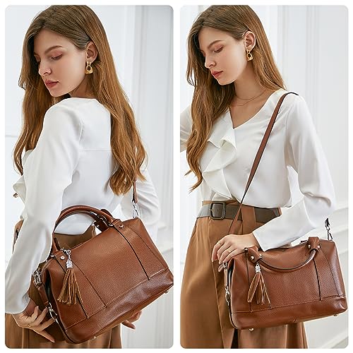 HESHE Genuine Leather Purses Shoulder Bags for Women Totes Top Handle Handbag Satchel Purse Travel Fashion Hobo Bags Ladies Crossbody Purses and Handbags (Dark Brown) - Image 2
