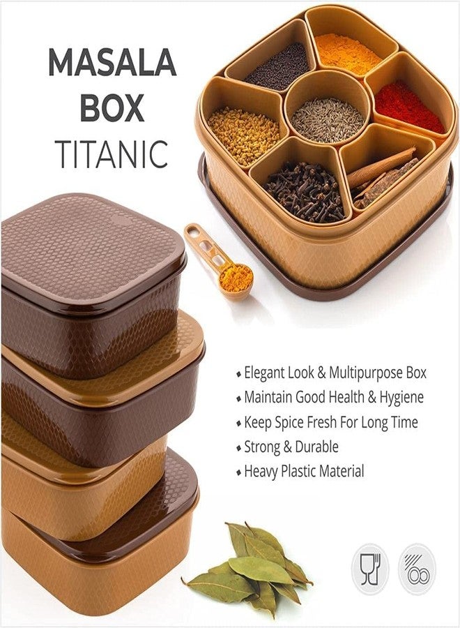 PRIVERA 7 Section Heavy Duty Plastic Masala Box for Kitchen 700ml (Wooden) - Image 5