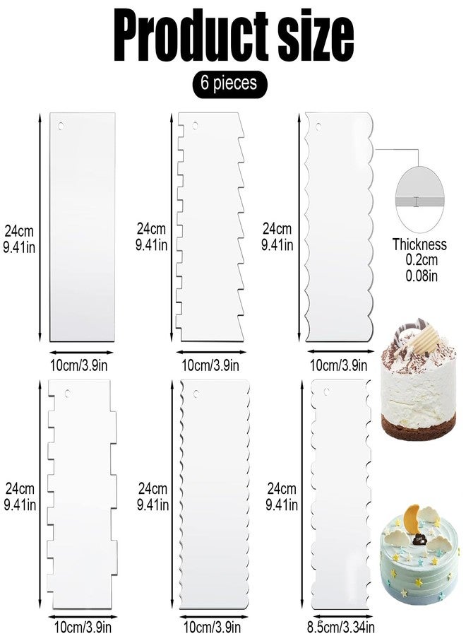 BangBoom 6 Pcs Acrylic Cake Scraper, 9.4 In Clear Cake Smoother Professional A Set DIY Cake Icing Frosting Buttercream Cream Decorating Comb for Pastry Cutter, Easy Cake Decor - Image 2