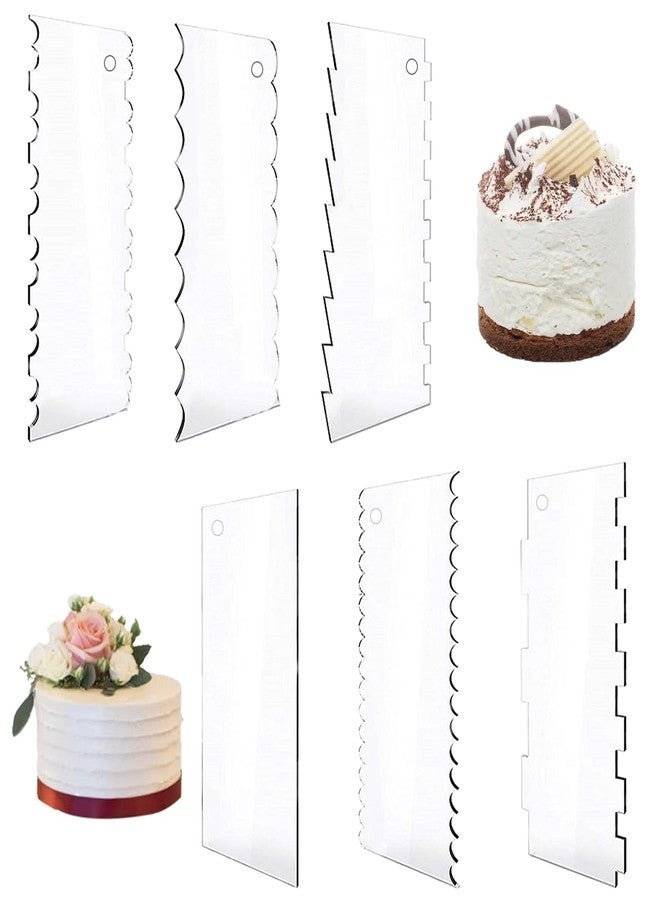BangBoom 6 Pcs Acrylic Cake Scraper, 9.4 In Clear Cake Smoother Professional A Set DIY Cake Icing Frosting Buttercream Cream Decorating Comb for Pastry Cutter, Easy Cake Decor - Image 1