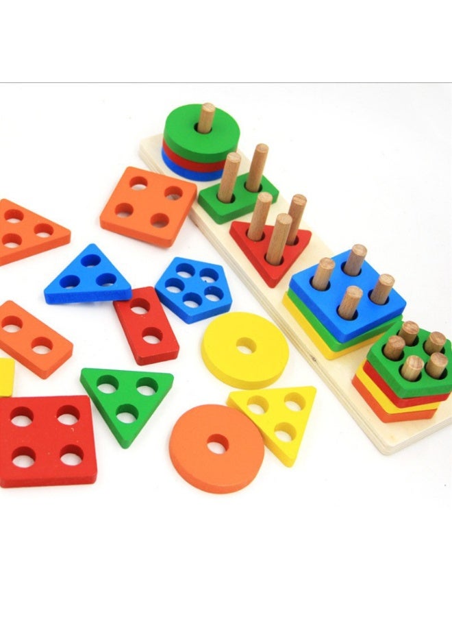 21-piece wooden geometric shape five-column building blocks for early childhood education and educational development - Image 3