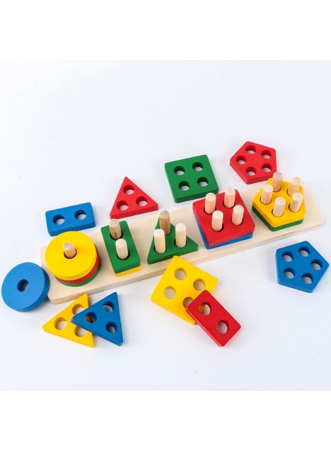 21-piece wooden geometric shape five-column building blocks for early childhood education and educational development - Image 2