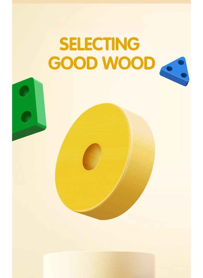 21-piece wooden geometric shape five-column building blocks for early childhood education and educational development - Image 4