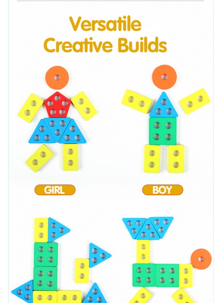 21-piece wooden geometric shape five-column building blocks for early childhood education and educational development - Image 5