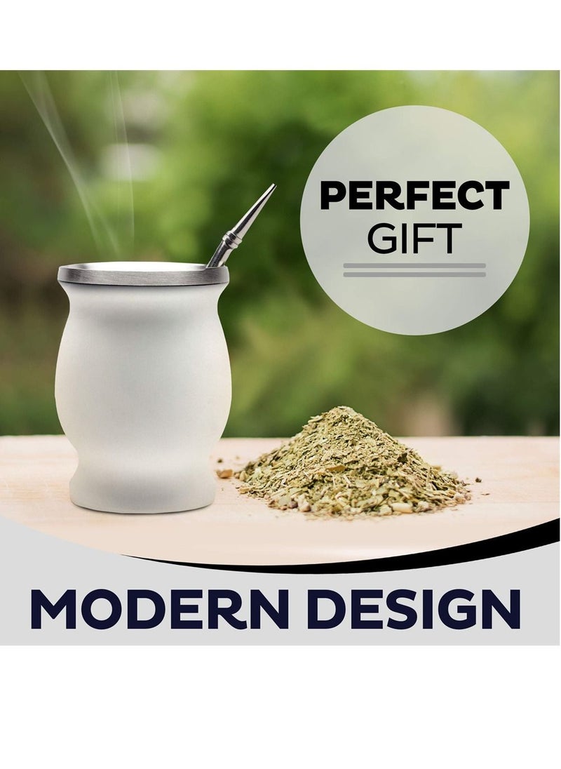 نيبمينينت كوب شاي Yerba Mate باللون الأبيض 230 مل من الفولاذ المقاوم للصدأ مزدوج الجدران سهل الغسل عازل منزلي القرع أجل لشرب أوراق الشجر السائبة مع مصاصة Bombilla  - Image 2