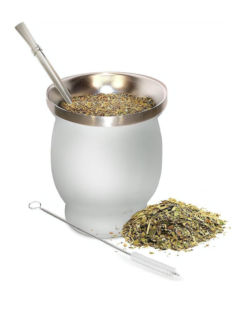 نيبمينينت كوب شاي Yerba Mate باللون الأبيض 230 مل من الفولاذ المقاوم للصدأ مزدوج الجدران سهل الغسل عازل منزلي القرع أجل لشرب أوراق الشجر السائبة مع مصاصة Bombilla  - Image 1