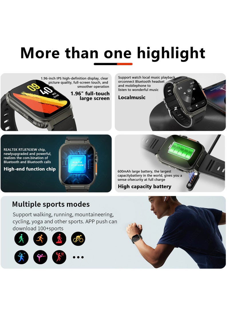 لييج ساعة أموليد عالية الدقة شاشة بلوتوث مكالمة ذكية 600 مللي أمبير بطارية كبيرة متعددة الرياضات جهاز تعقب للياقة البدنية مع حزام قابل للاستبدال للرجال - Image 4