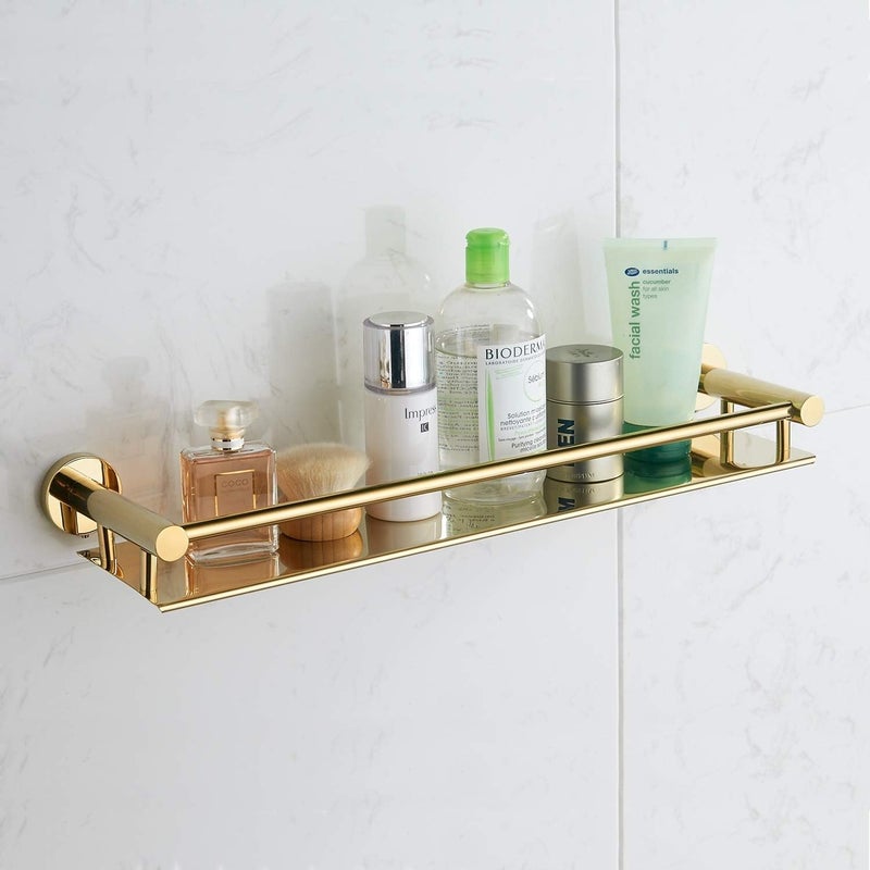 Oslen Bathroom Shelf Stainless Steel Wall Mounting Rack Organizer Storage Shelves for Kitchen Bathroom Accessories Rack Shelf, Gold (15 * 5 INCH) - Image 1