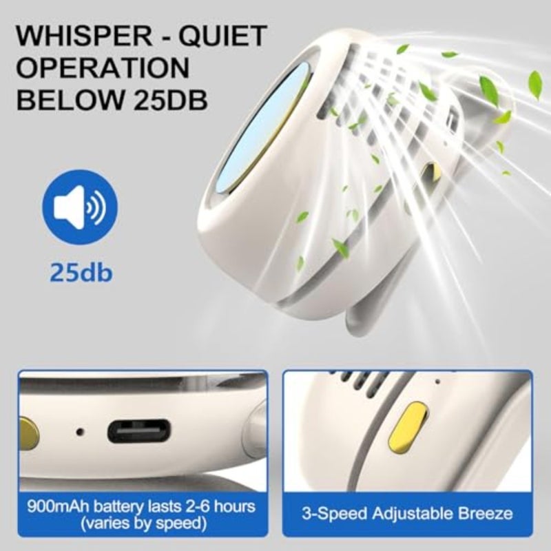 Clip On Mini Bladeless Fan - Portable 3-Speed Personal Fan with USB-C, for Waist, Bag and Neck - Image 3