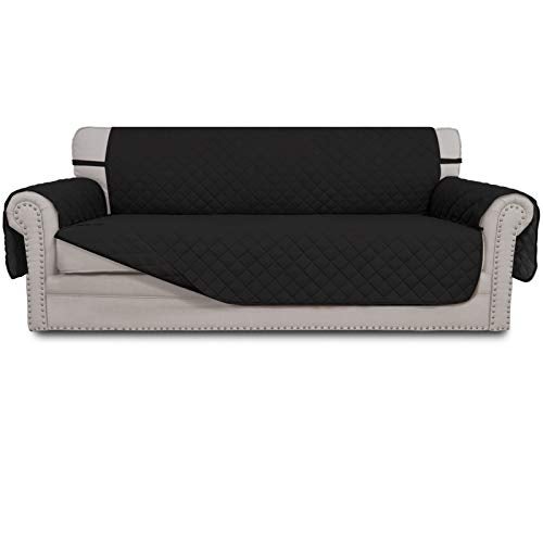Easy-Going Reversible Couch Cover for 3 Cushion Couch Sofa Cover for Dogs Water Resistant Furniture Protector Cover with Foam Sticks Elastic Straps for Pet Cat (Sofa, Black/Black) - Image 1