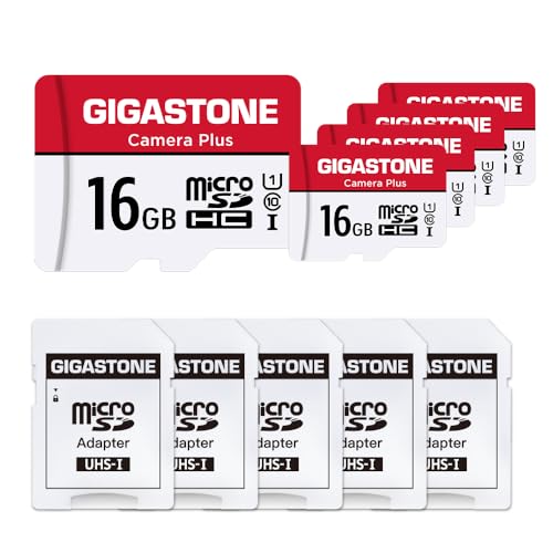 Gigastone [Gigastone] 16GB 16GB Micro SD Card 5 Pack, Camera Plus, MicroSDHC Memory Card for Wyze Cam, Security Camera, Full HD Video Recording, UHS-I U1 Class 10, up to 85MB/s, with SD Adapter - Image 1