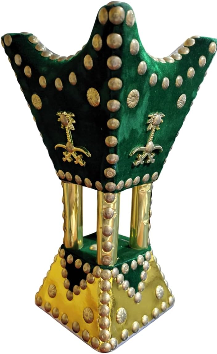 FWM Wooden Velvet Covered Incense Burner for Oud and Bakhoor, 22 cm Height, 12 cm Width (GREEN) - Image 2