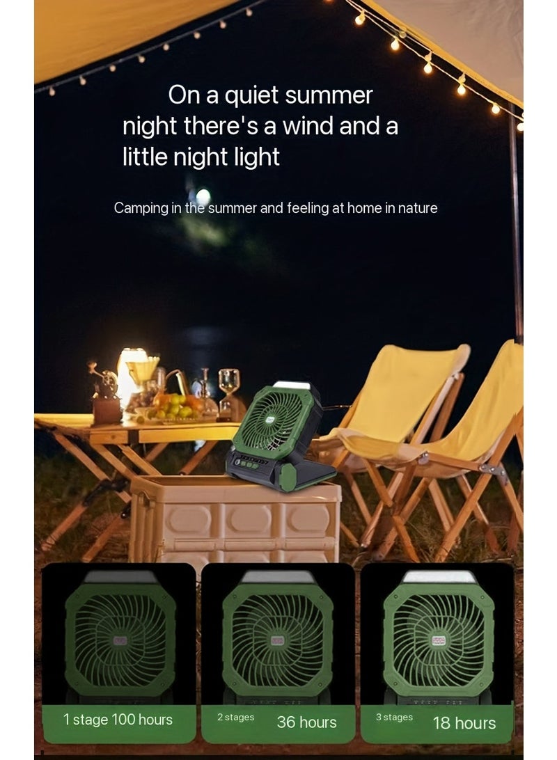 WALALLA 2 in 1 Rechargeable Camping Fan, Portable Tent Fan, Solar-Powered Outdoor Standing Fan, Powered Hiking Hanging Light Fans with LED Light Lantern, 4 Adjustable Speed, 90° Oscillating, Solar Panels - Image 3