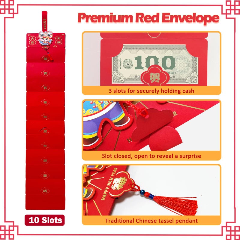 SureOBliss 2026 Upgrade Chinese New Year Red Envelope with Money Clip,1PCS Chinese Traditional Lucky Money Hong Bao of The Horse,Lunar New Year Cashs Envelope for Spring Festival New Year Wedding(10 Slots) - Image 4