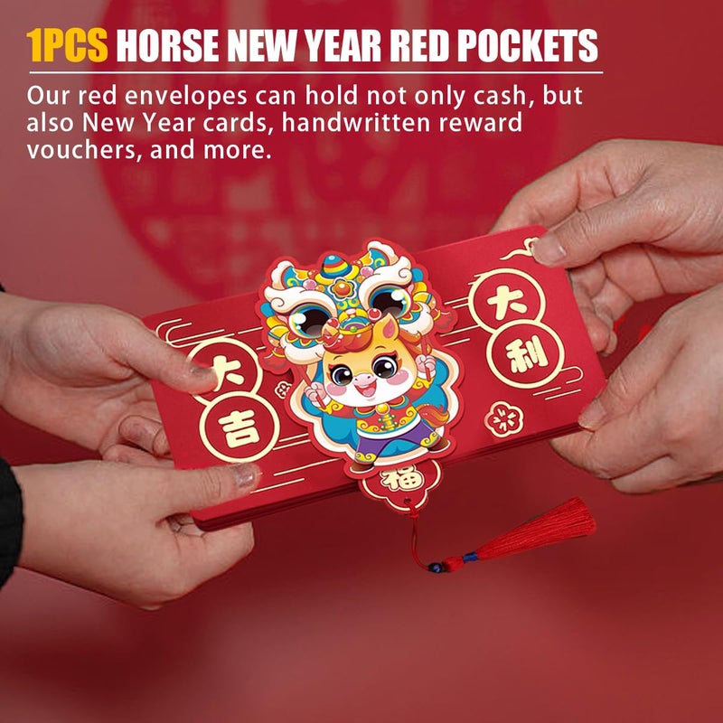 SureOBliss 2026 Upgrade Chinese New Year Red Envelope with Money Clip,1PCS Chinese Traditional Lucky Money Hong Bao of The Horse,Lunar New Year Cashs Envelope for Spring Festival New Year Wedding(10 Slots) - Image 3