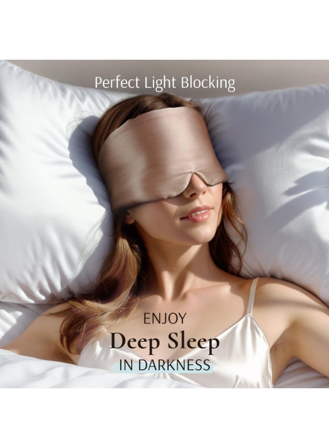 100% Mulberry Silk Sleep Eye Mask with Adjustable Headband for Total Blackout, Taupe - Image 3