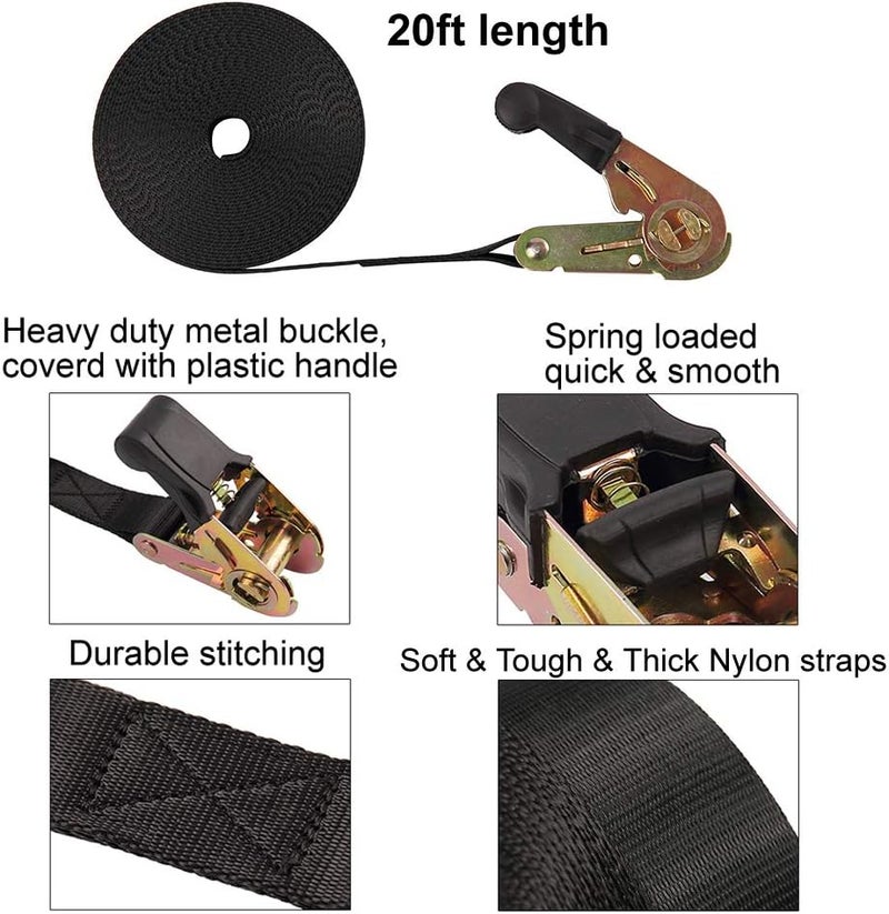 Ayaport Endless Ratchet Tie Down Straps Heavy Duty Cargo Tie Downs, Sturdy Nylon Black Strap Down Ratcheting Securing Straps, Track Spring Fittings, Tie-Down Motorcycles, Trailer Loads, Kayak - Image 2