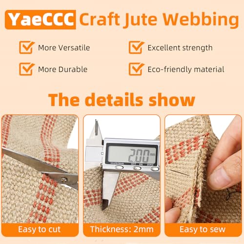 YaeCCC Craft Jute Webbing Tape, 3.5" x 10 Yd,11 lbs Heavy-Duty for Chair Repair, Crafting, Burlap Ribbon, Upholstery - Image 3