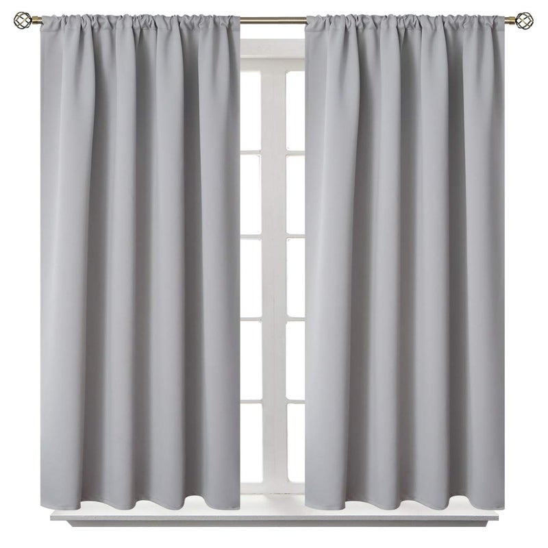 BGment بئسة قضيب الجيب غرفة الستائر غامق 48 بوصة طول لغرفة النوم - معزول حراري ستائر نافذة قصيرة للمطبخ 42 × 48 بوصة 2 لوحات رمادية فاتحة - Image 1