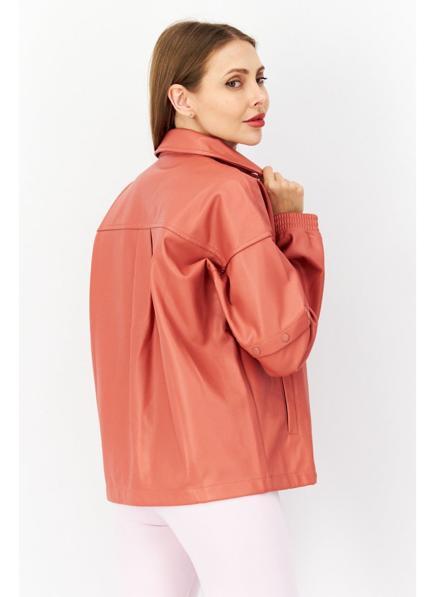 adidas Originals Women Sportswear Fit Faux Leather Track Top, Pink  - Image 3