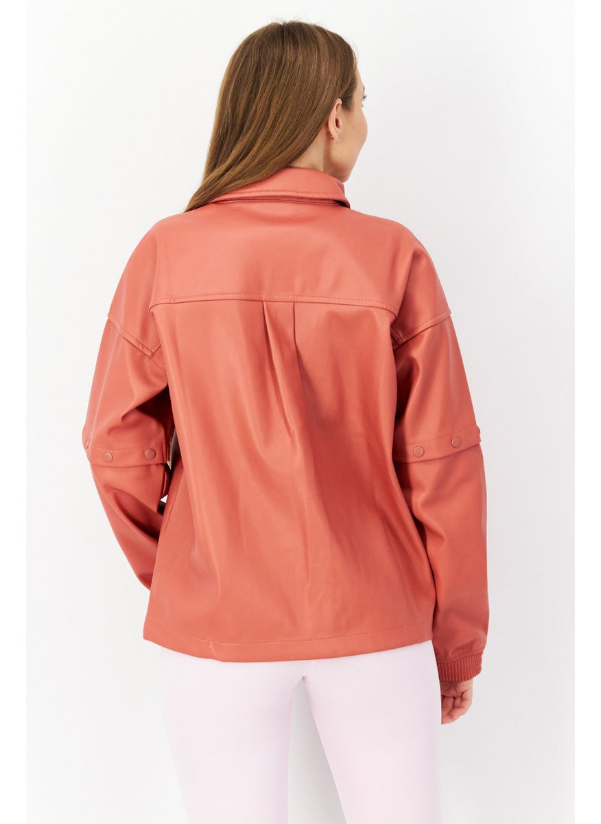 adidas Originals Women Sportswear Fit Faux Leather Track Top, Pink  - Image 4