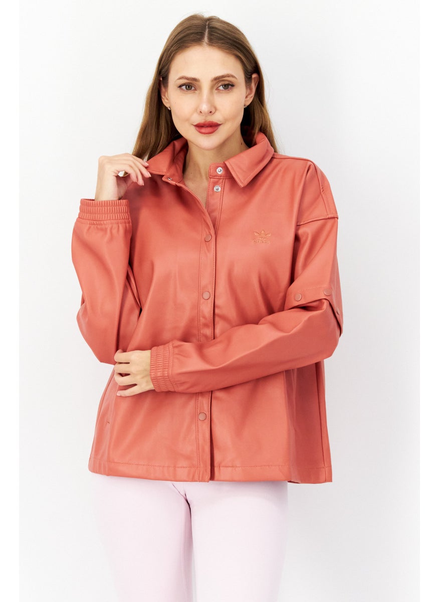 adidas Originals Women Sportswear Fit Faux Leather Track Top, Pink  - Image 1