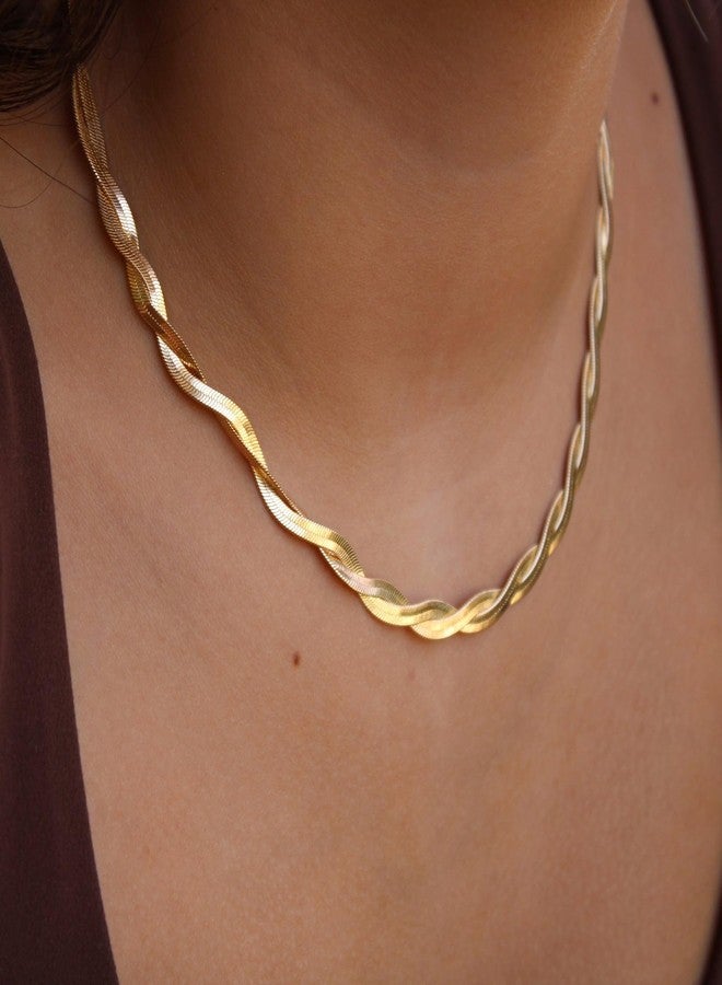 Moodear Gold Necklace for Women 14K Dainty Gold Snake Chain Necklace Herringbone Necklace Gold Choker Necklace for Women Trendy Fashion Jewelry - Image 4