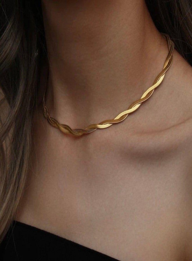 Moodear Gold Necklace for Women 14K Dainty Gold Snake Chain Necklace Herringbone Necklace Gold Choker Necklace for Women Trendy Fashion Jewelry - Image 3