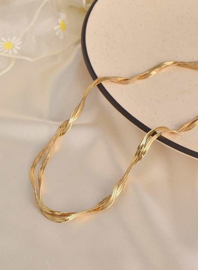 Moodear Gold Necklace for Women 14K Dainty Gold Snake Chain Necklace Herringbone Necklace Gold Choker Necklace for Women Trendy Fashion Jewelry - Image 5