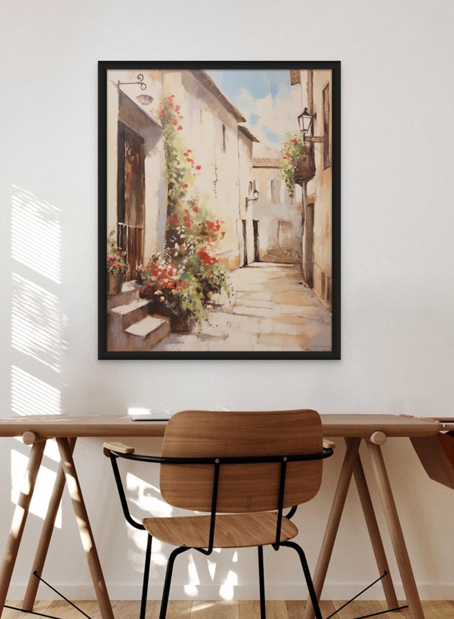 Art Decor Art Decor French Countryside Style Alleyway Fine Art with Beige Flowers Framed Wall Art Traditional Design Art for Living Room Bedroom Office Home Decoration Gifting  - Image 1