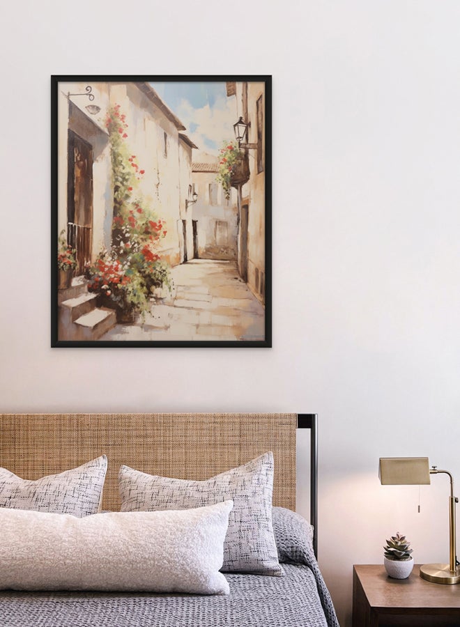 Art Decor Art Decor French Countryside Style Alleyway Fine Art with Beige Flowers Framed Wall Art Traditional Design Art for Living Room Bedroom Office Home Decoration Gifting  - Image 2