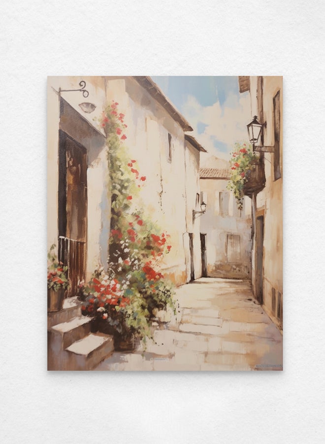 Art Decor Art Decor French Countryside Style Alleyway Fine Art with Beige Flowers Framed Wall Art Traditional Design Art for Living Room Bedroom Office Home Decoration Gifting  - Image 3
