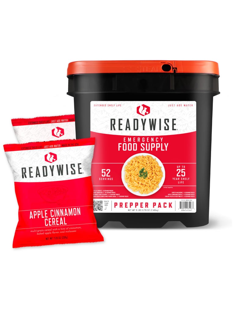 ReadyWise Prepper Pack Bucket - 52 Servings Emergency Food Supply, Survival Kit, Protein Meals, Dehydrated & Freeze Dried Food, Ready to Eat Camping Essentials, up to 25 Year Shelf Stable Life - Image 1