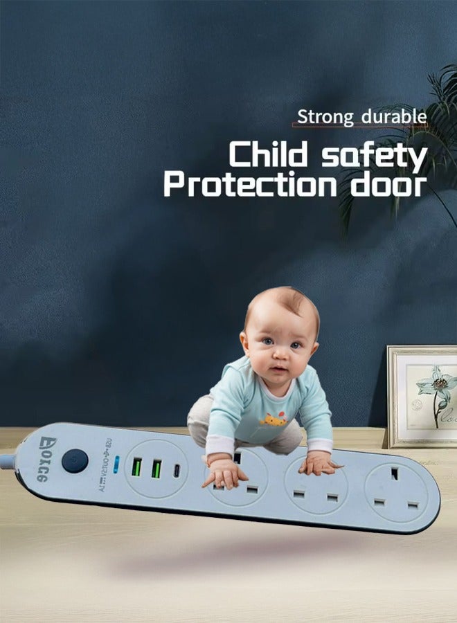 FORCE Power Strips Extension Cord,3 Sockets Universal Plug Adapter with 5Meter Bold Extension Cable With 2USB Ports And 1PD Type-C,Power Extension Board,Extension Cable,Extension Socket For Home,Office,Kitchen ,Travel And More ((5Meter)) - Image 3