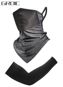 GROIC 3-Pieces Neck Gaiter Mask with Ear Loops for Men Women Bandana Face Cover Scarf Cycling Outdoors Sports Soft Elasticity Quick-dry with Cooling Ice Silk Arm Sleeves Summer UV Sun Protection  - Image 1