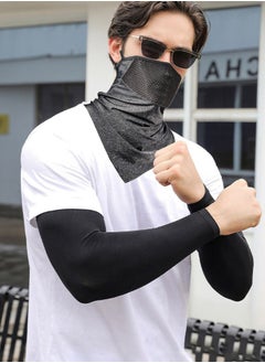GROIC 3-Pieces Neck Gaiter Mask with Ear Loops for Men Women Bandana Face Cover Scarf Cycling Outdoors Sports Soft Elasticity Quick-dry with Cooling Ice Silk Arm Sleeves Summer UV Sun Protection  - Image 2