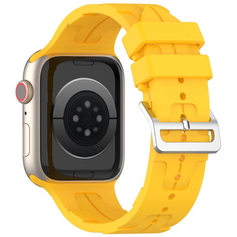 erorex For Apple Watch Series 8 45Mm H Texture Silicone Ladder Buckle Watch Band(Yellow) - Image 4