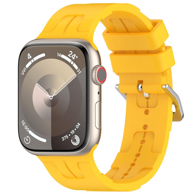 erorex For Apple Watch Series 8 45Mm H Texture Silicone Ladder Buckle Watch Band(Yellow) - Image 1