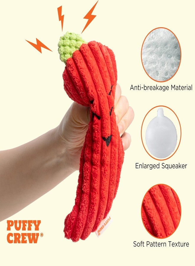 Puffy Crew Squeaky Dog Plush Toy, Bite_Stick Collection, 8'', for Small and Medium Dogs (Red Chili) - Image 2