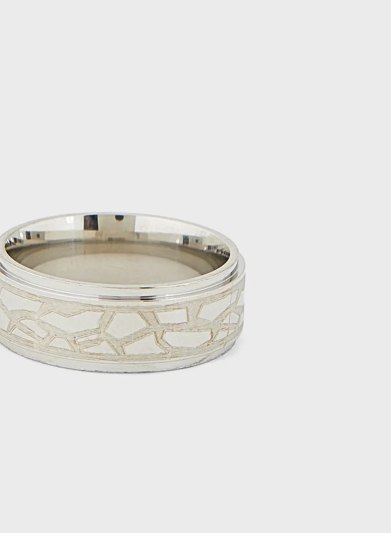 Seventy Five Abstract Design Stainless Steel Ring