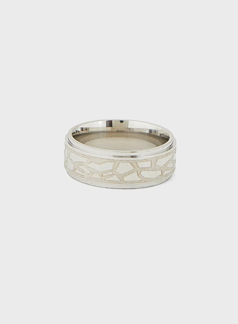 Seventy Five Abstract Design Stainless Steel Ring