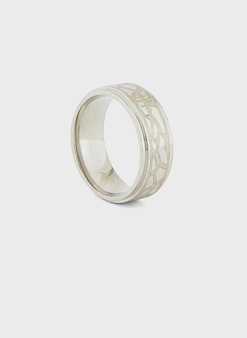 Seventy Five Abstract Design Stainless Steel Ring