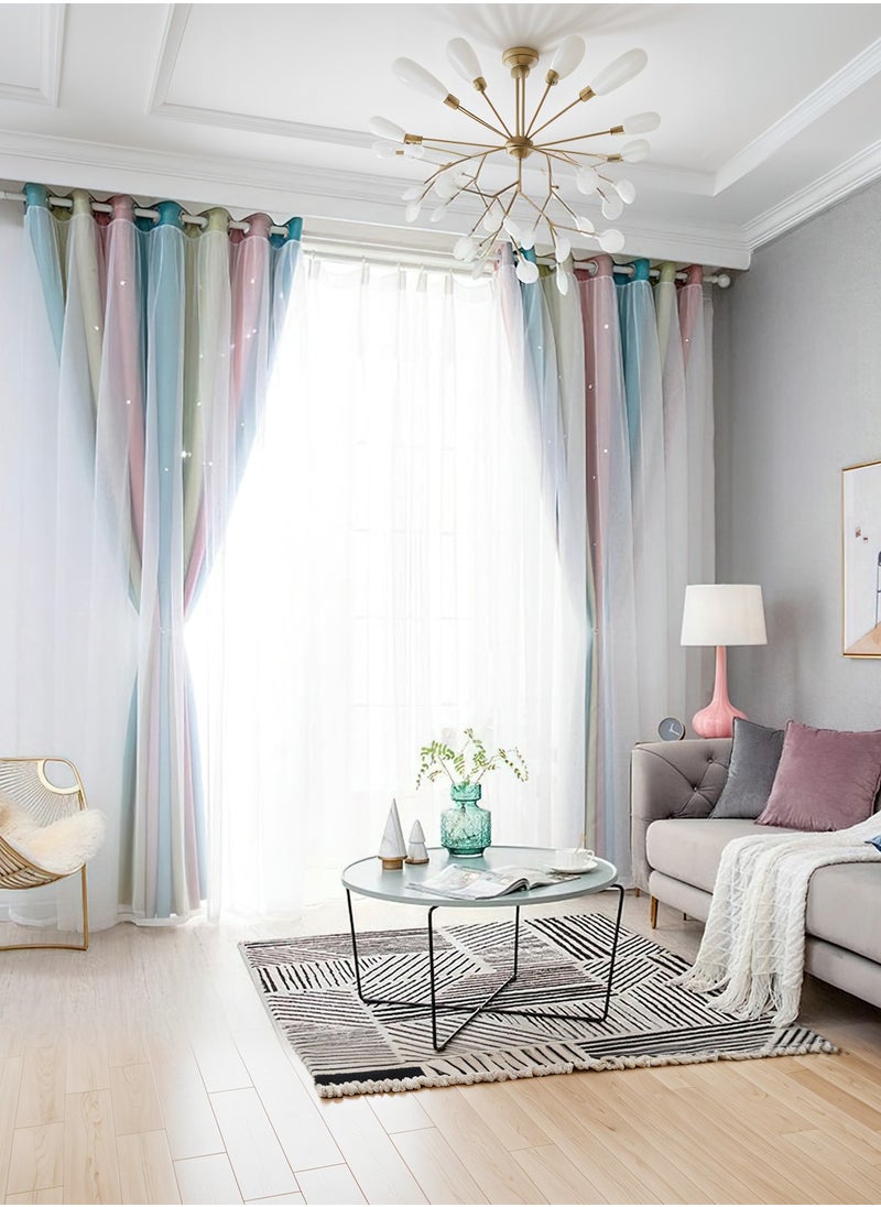 LEOKOR - 2 Panels Star Blackout Curtains Double Layer Star Cut Out Stripe Gradient Window Curtains 134x183CM - Image 1