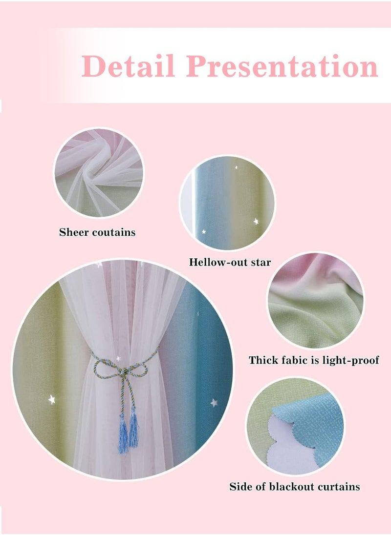 LEOKOR - 2 Panels Star Blackout Curtains Double Layer Star Cut Out Stripe Gradient Window Curtains 134x183CM - Image 1