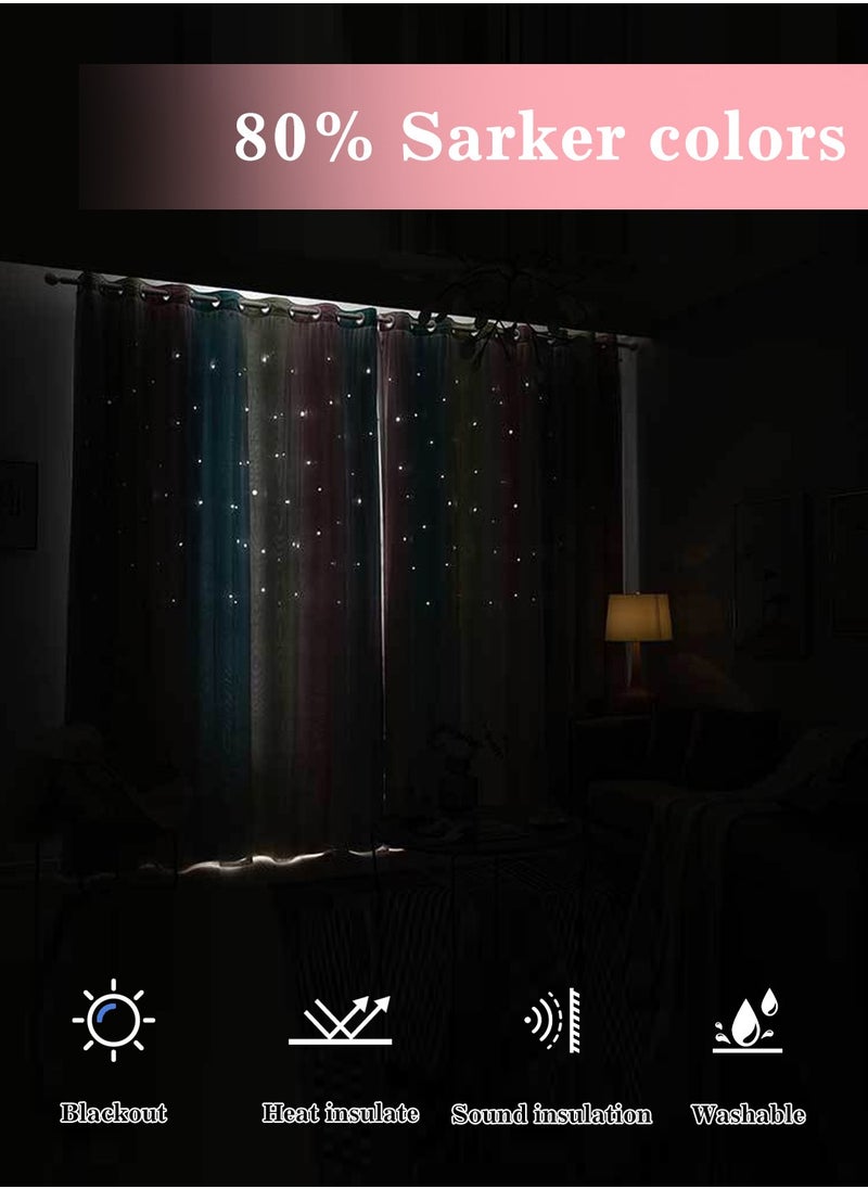 LEOKOR - 2 Panels Star Blackout Curtains Double Layer Star Cut Out Stripe Gradient Window Curtains 134x183CM - Image 1