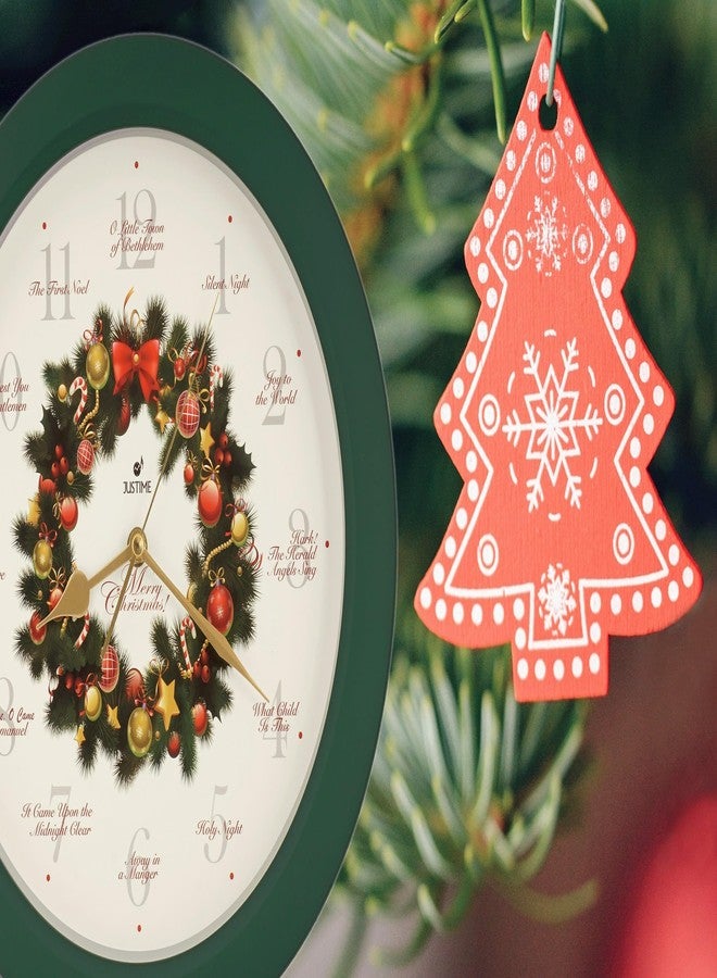 JUSTIME 14-inch 12 Song of Carols of Christmas Wreath Melody Wall Clock Christmas Musical Clock Chime Wall Clock in Wall Christmas Home Decor Wall Deco Round Wall Clock Green - Image 3
