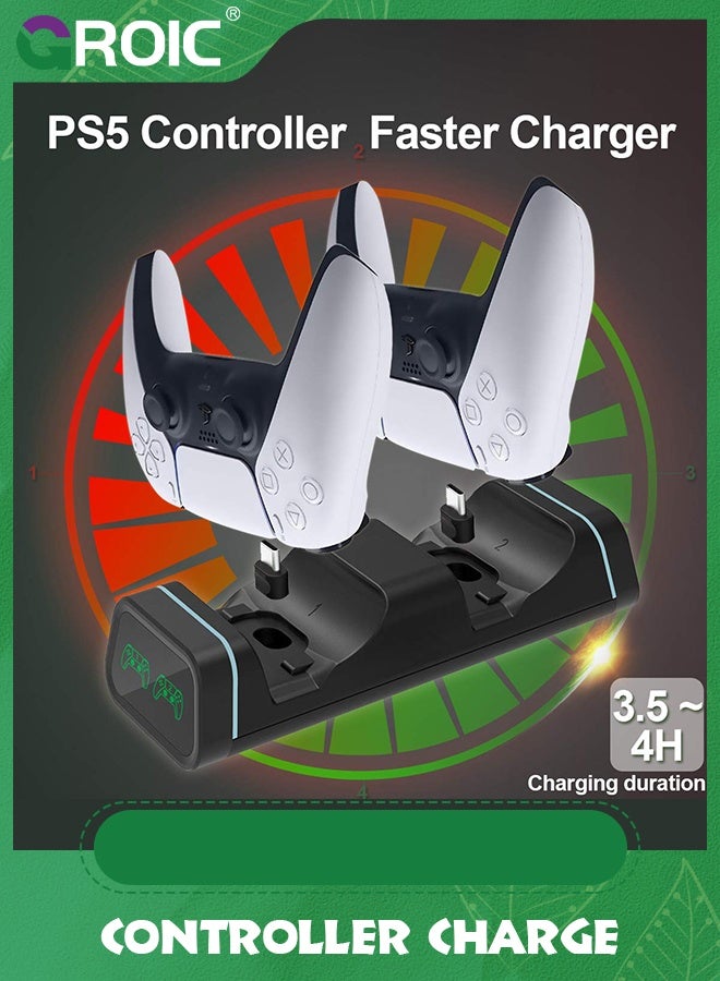 GROIC Controller Charge, Controller Charger Station for PS5, Dual USB Type C Fast Charging for Sony PlayStation 5, LED Indicator for DualSense Controller  - Image 4