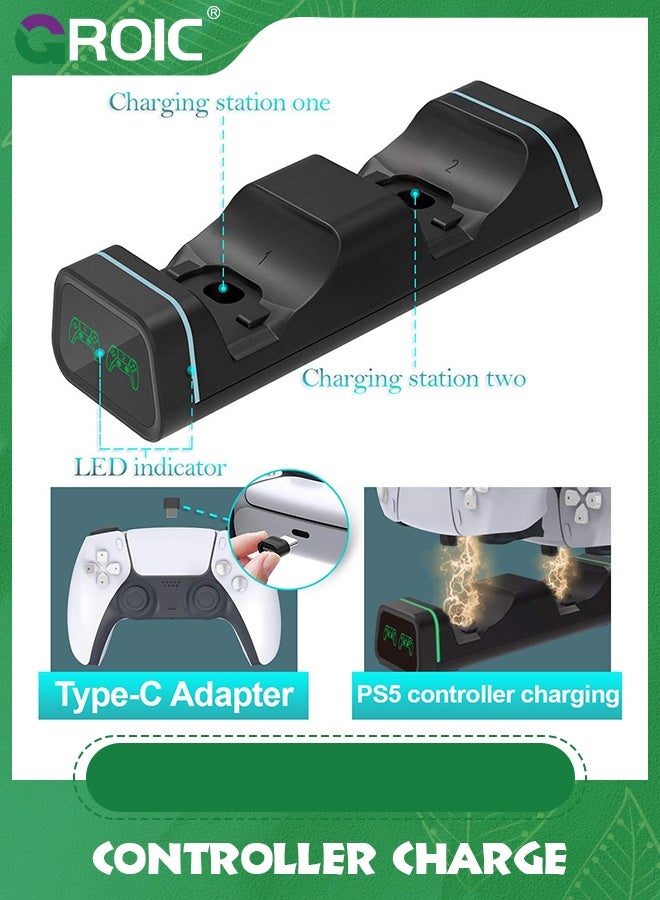 GROIC Controller Charge, Controller Charger Station for PS5, Dual USB Type C Fast Charging for Sony PlayStation 5, LED Indicator for DualSense Controller  - Image 1