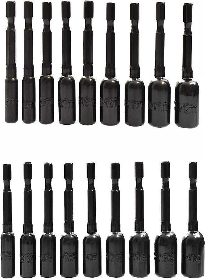 VCT 18 Pc Impact Magnetic Nut Driver Bit Set, SAE & Metric 1/4" to 1/2", & 5mm to 12mm, 48mm Length, Alloy Steel, 1/4" Hex Nut Driver Set - Image 3